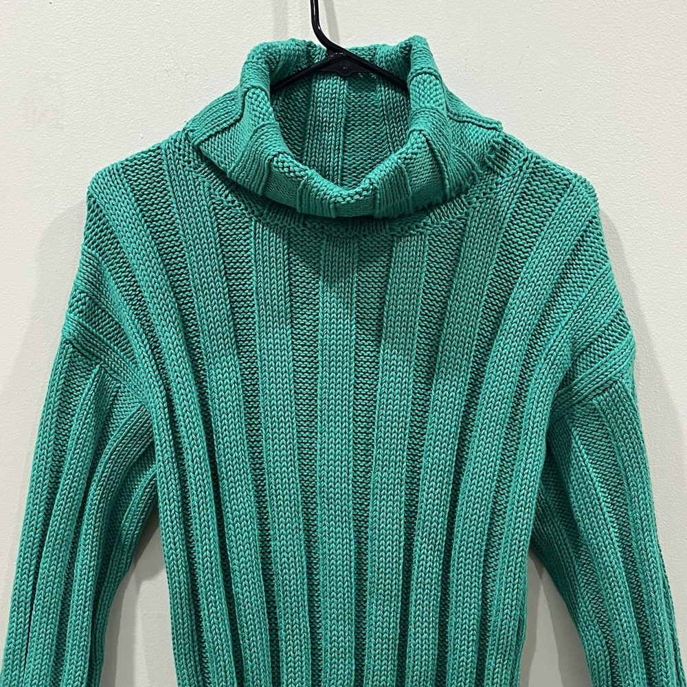 Shannon Passero Holiday Green Ribbed Turtleneck Sweater Size Small 100% Cotton